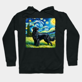 Starry Flat-coated Retriever Dog Portrait - Pet Portrait Hoodie